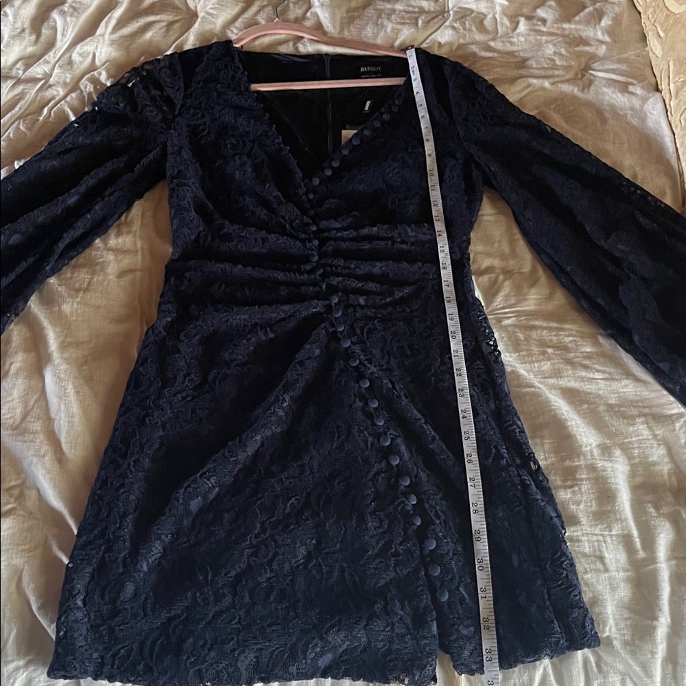 Bardot NWT Reid Navy Blue Lace Long Sleeve Minidress with Button Up Detail - Picture 15 of 15